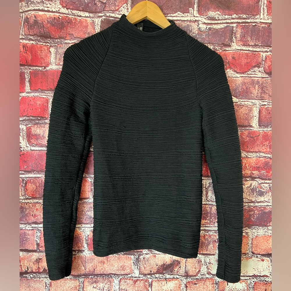 Wolford Black Horizontal Pleated Mock Neck Top